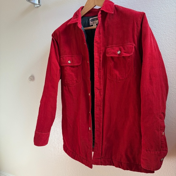 Vintage cherry red 100% cotton corduroy barn jacket w/ collar lined winter coat - Picture 5 of 8